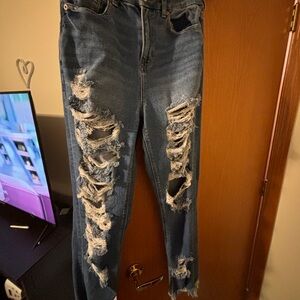 Curvy Mom Jeans Ripped Blue Jeans from American Eagle